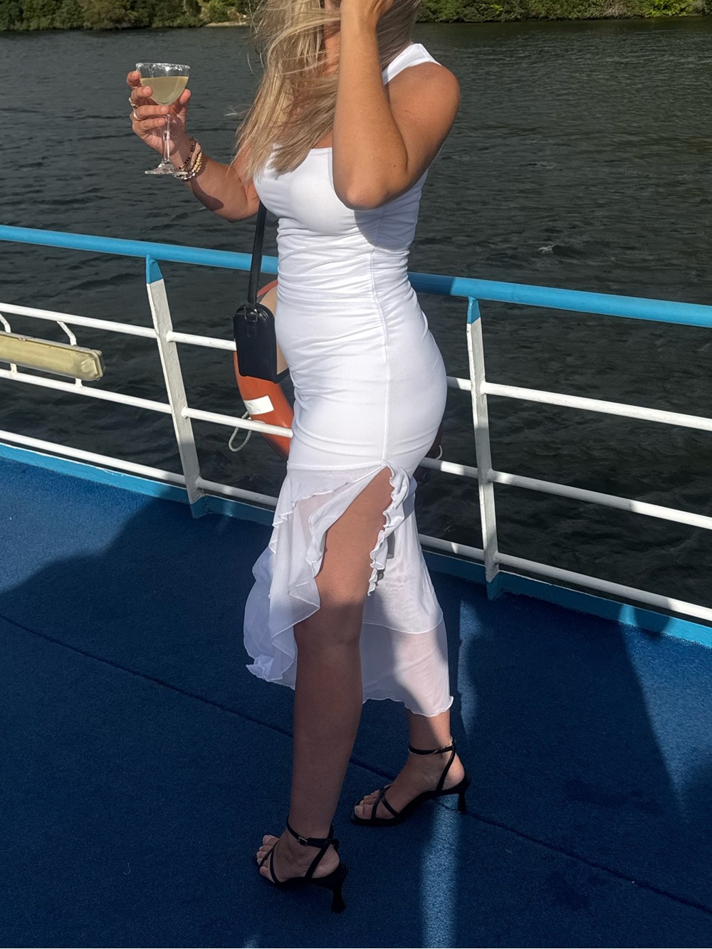 Sleeveless White Ruffled-Hem Midi Dress - Picture 6 of 6